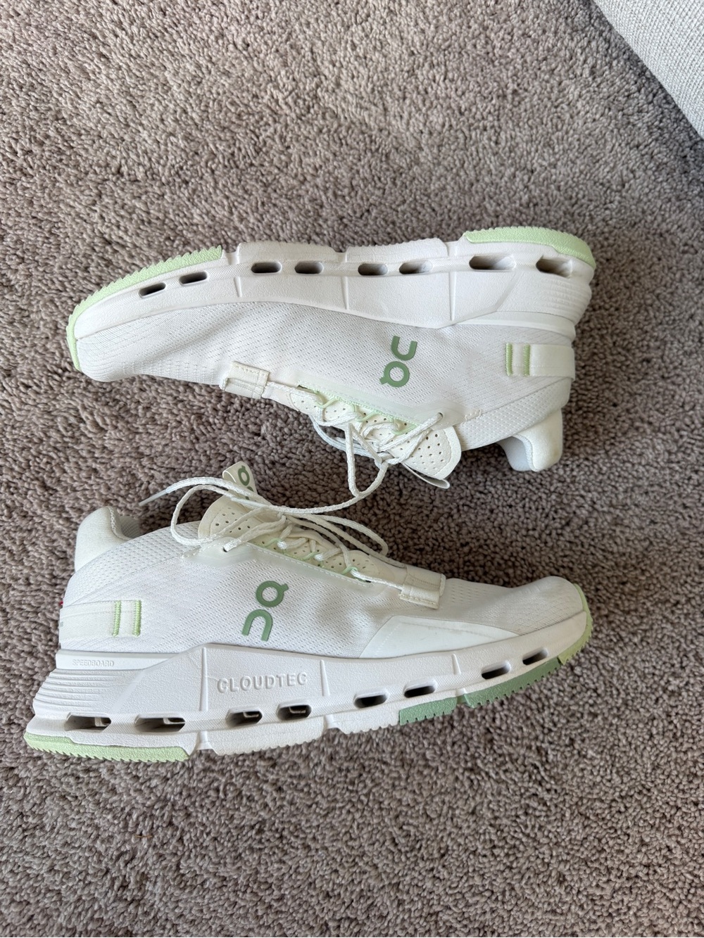 On Running Women's White Sneakers with Pale Green Accents